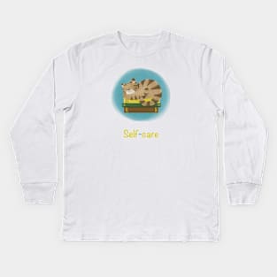 Self-care cat sleeping on books Kids Long Sleeve T-Shirt